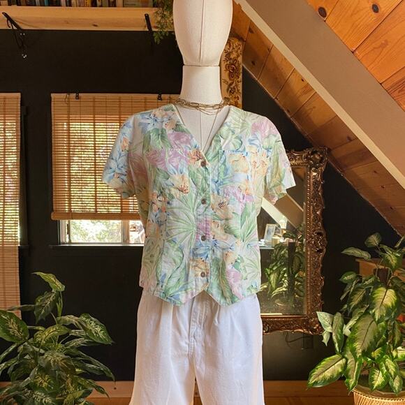 90s Leafy Floral Shirt - Picture 1 of 4